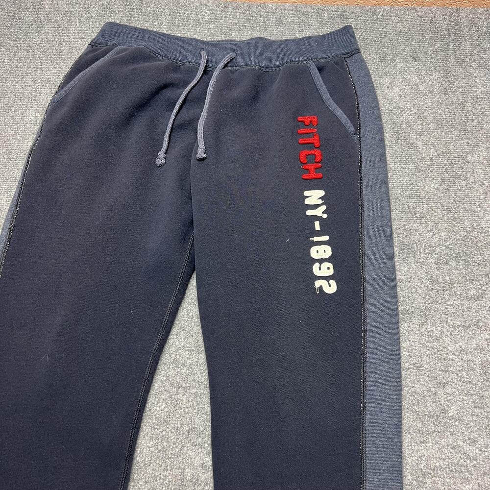 Abercrombie & Fitch Sweatpants Mens Large Blue Fleece Elastic Waist Side Stripe